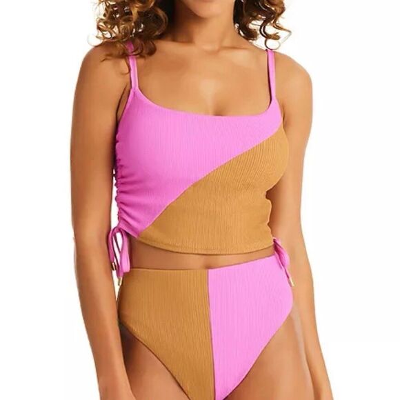 Sanctuary Balancing Act Shirred-Side Cropped Pink Aura Tankini Top Women's XS - Picture 12 of 12